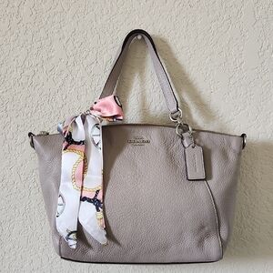 Coach Taupe Leather Tote with Scarf Accent
